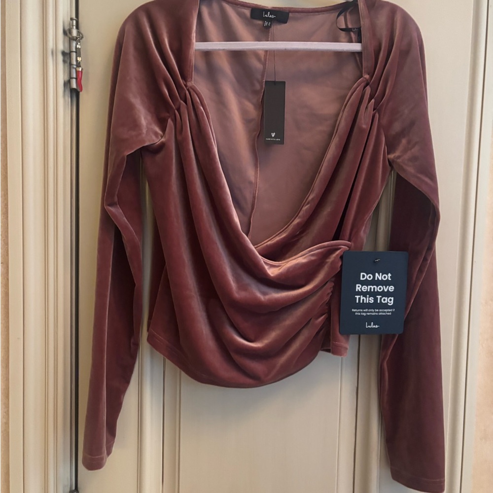 Lulu's Dusty Rose Velvet Drape Blouse